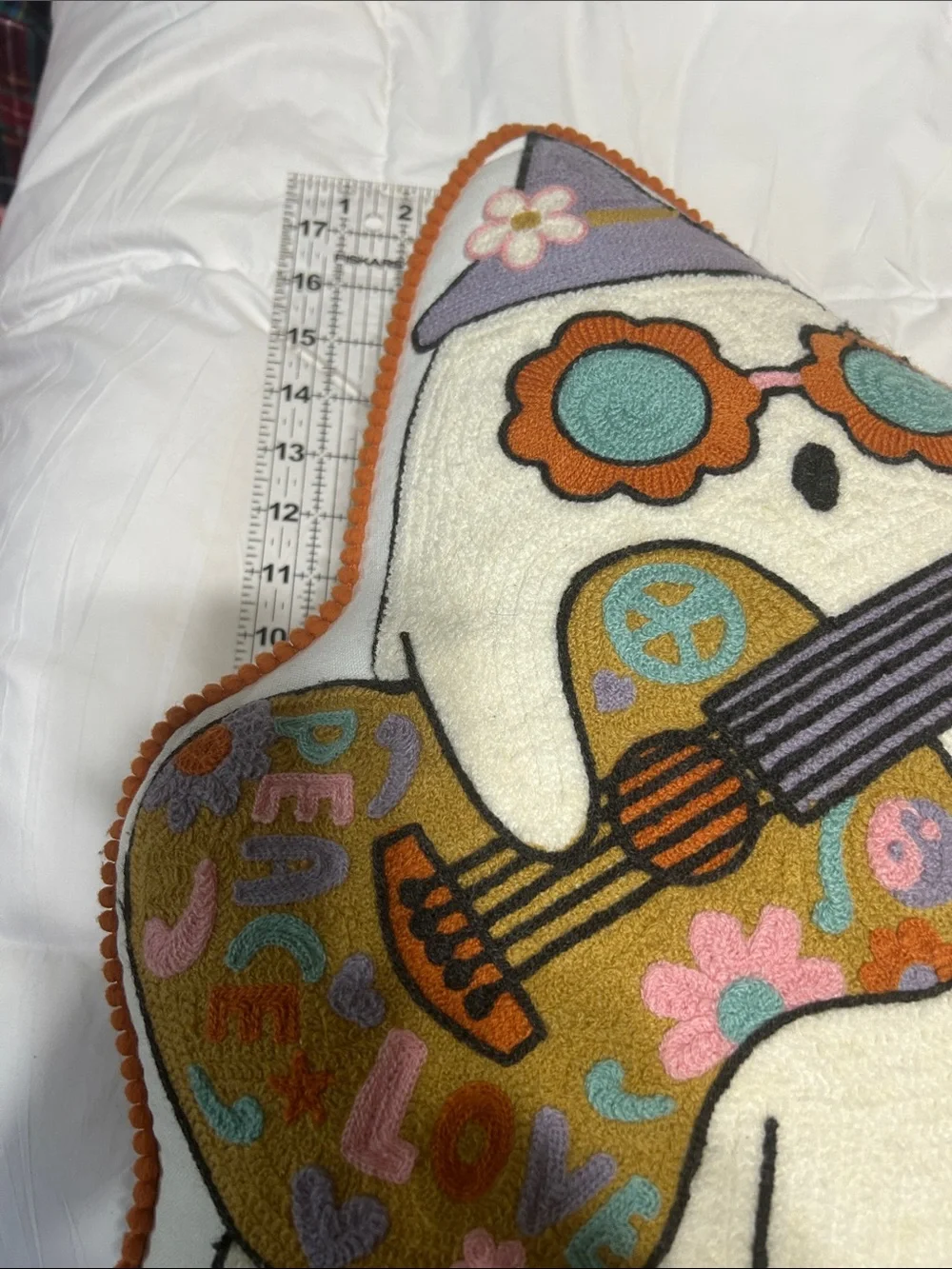 Decorative Retro Ghost Guitar Pillow - Cream and Multicolor